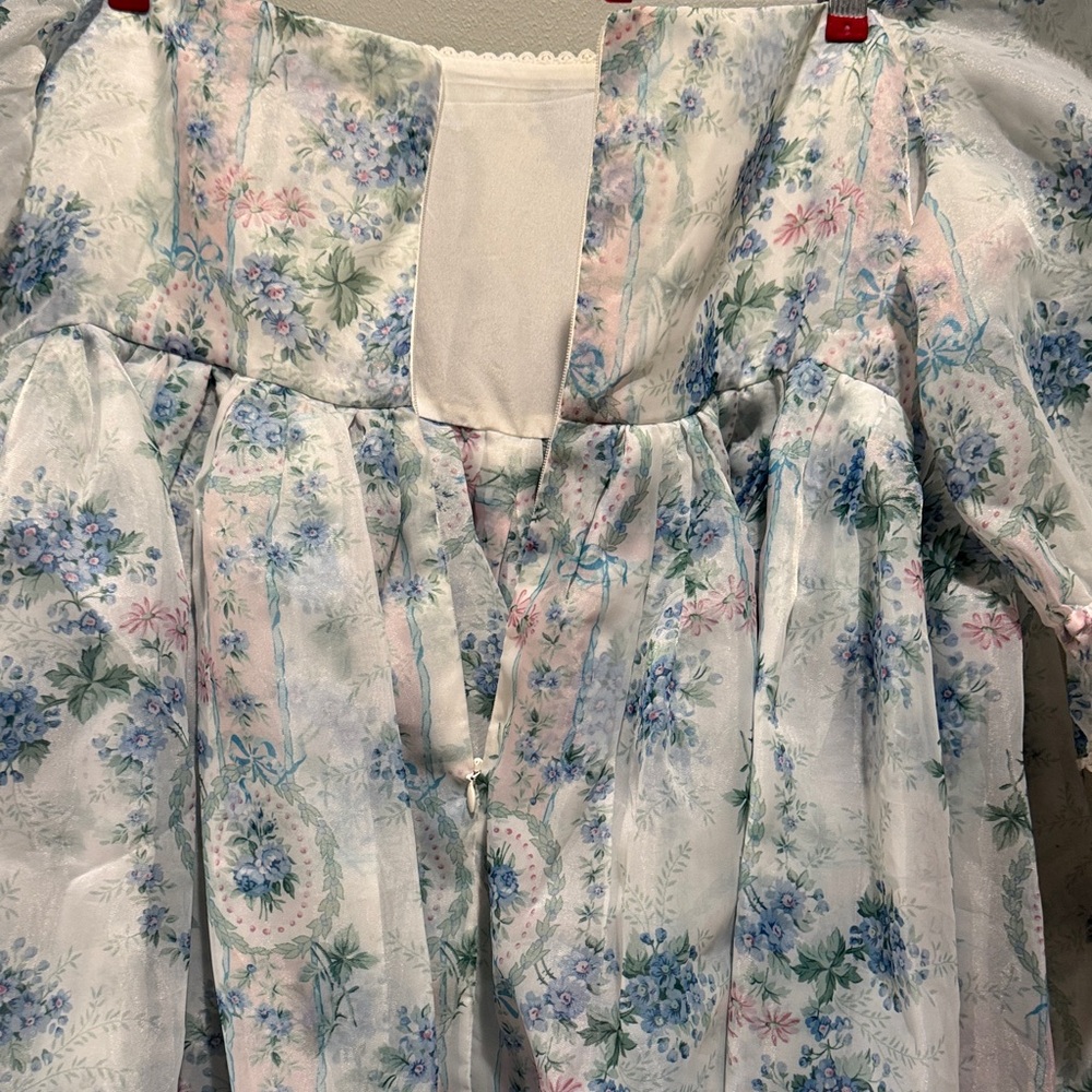 Selkie La Belle Etoile French Puff Sleeve Mini Dress in Soft Blue White Sheer - Picture 13 of 16